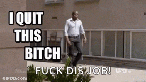 A Man Is Walking Down A Sidewalk With The Words `` I Quit This Bitch Fuck Dis Job '' Written On It . GIF