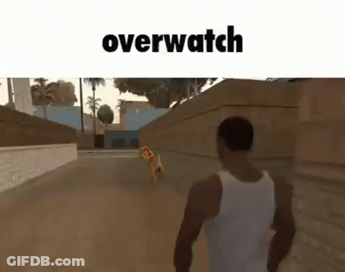 A Man Is Walking Down A Street In A Video Game While A Dog Is Running Behind Him . GIF