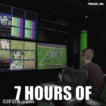 A Man Is Watching A Football Game With The Words 7 Hours Of Written Below Him GIF