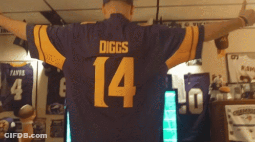 A Man Is Wearing A Blue And Yellow Jersey With The Name Diggs On The Back GIF
