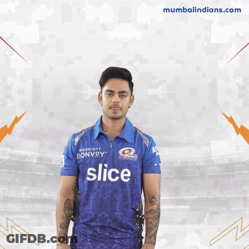 A Man Is Wearing A Blue Shirt That Says Slice On It GIF