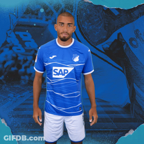 A Man Is Wearing A Blue Shirt With The Word Sap On It GIF