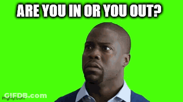 A Man Is Wearing A Blue Sweater And A White Shirt And Is Asking If He Is In Or Out . GIF