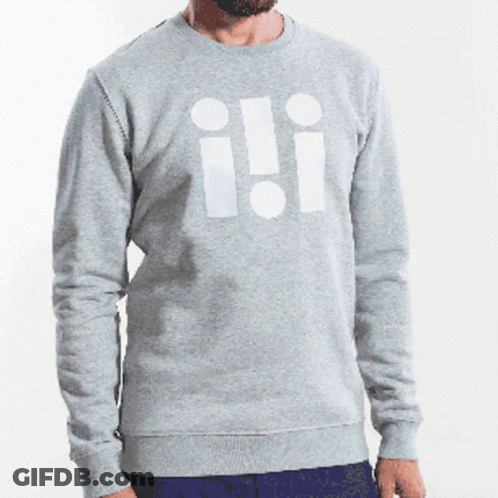 A Man Is Wearing A Grey Sweatshirt With The Letters I And Ii On It GIF