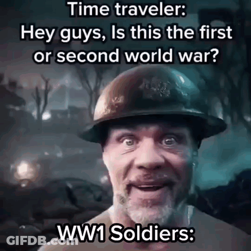 A Man Is Wearing A Helmet And Talking About Ww1 Soldiers . GIF