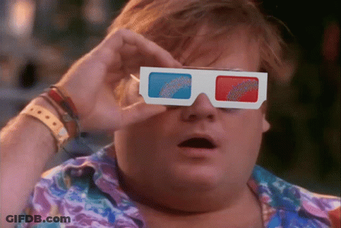 A Man Is Wearing A Pair Of 3D Glasses With A Surprised Look On His Face GIF