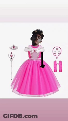 A Man Is Wearing A Pink Princess Dress With A Crown And Wand GIF