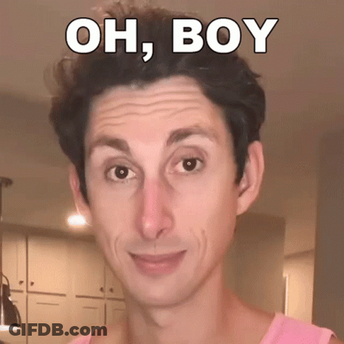 A Man Is Wearing A Pink Tank Top And Has The Words Oh Boy On His Face GIF