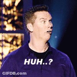A Man Is Wearing A Purple Shirt That Says Huh GIF