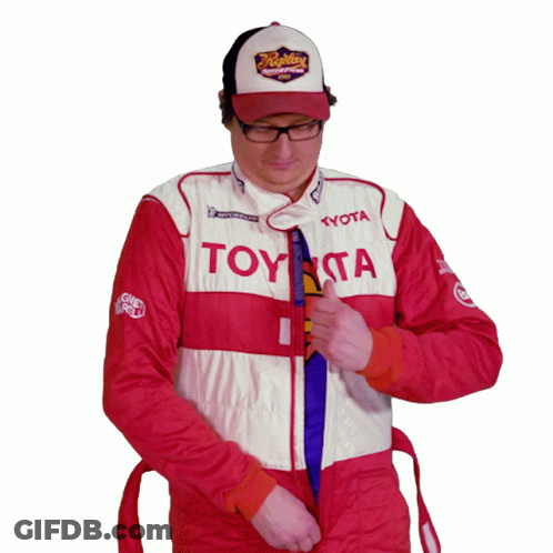 A Man Is Wearing A Red And White Toyota Racing Suit GIF