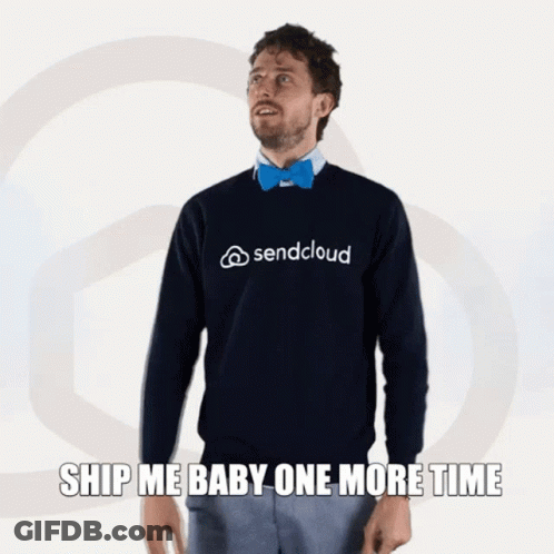 A Man Is Wearing A Sendcloud Shirt And A Bow Tie GIF
