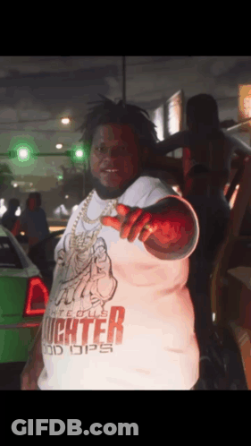 A Man Is Wearing A Shirt That Says ' Lighter ' On It GIF