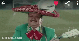 A Man Is Wearing A Sombrero And Playing A Guitar . GIF