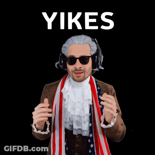 A Man Is Wearing A Wig And Sunglasses And The Word Yikes Is Above Him GIF