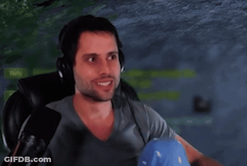 A Man Is Wearing Headphones And Holding A Microphone In Front Of A Party Sign GIF