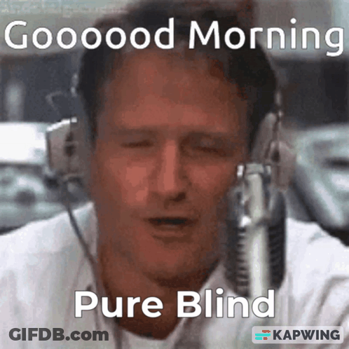 A Man Is Wearing Headphones And Singing Into A Microphone With The Caption Goooood Morning Pure Blind GIF