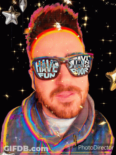 A Man Is Wearing Sunglasses That Say Have Fun GIF