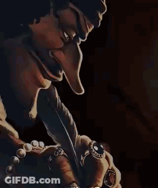 A Man Is Writing With A Feather Pen In A Painting . GIF