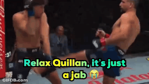 A Man Kicking Another Man With The Words Relax Quillan It 'S Just Ajab GIF