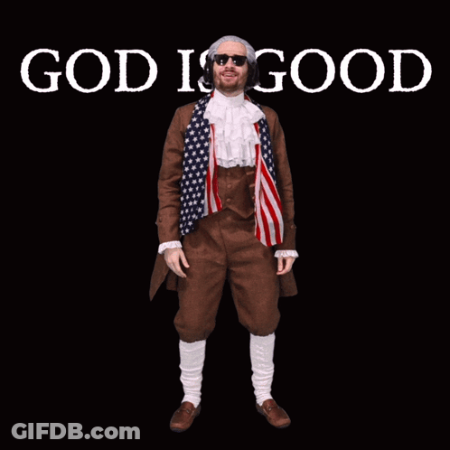 A Man Kneeling Down With His Arms In The Air And The Words God Is Good Above Him GIF