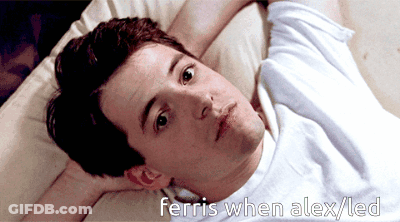 A Man Laying On A Bed With The Words Ferris When Alex / Led Written Below Him GIF