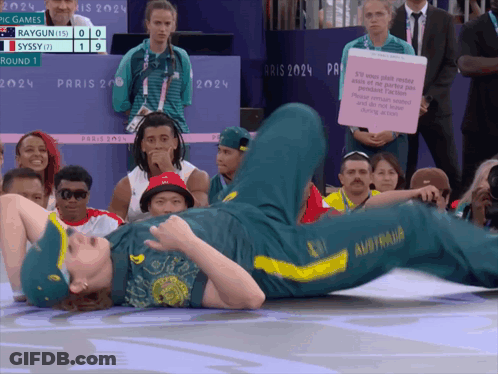 A Man Laying On His Back With A Sign That Says Australia On It GIF