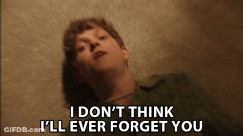 A Man Laying On The Floor With The Words I Don 'T Think I 'Ll Ever Forget You Above Him GIF