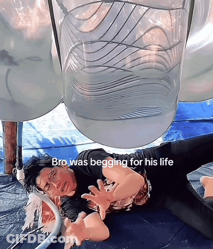 A Man Laying On The Ground With The Words Bro Was Begging For His Life On The Bottom GIF