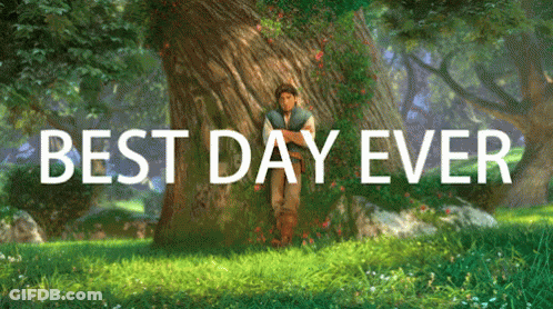 Man Leaning Against Tree With Best Day Ever Text GIF