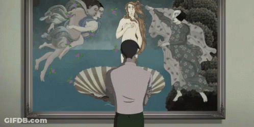 A Man Looking At A Painting Of Venus GIF