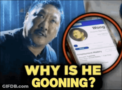 A Man Looking At A Phone With The Words Why Is He Going GIF