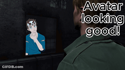 A Man Looking At A Picture Of A Boy With The Words Avatar Looking Good GIF