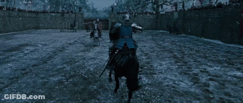A Man On A Horse With A Shield On His Back GIF