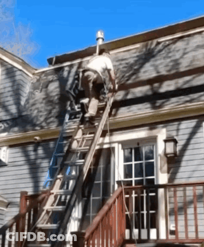 A Man On A Ladder Working On A Roof GIF