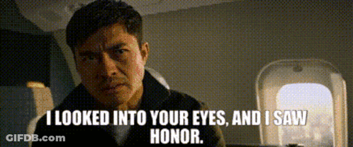 A Man On A Plane Says I Looked Into Your Eyes And I Saw Honor . GIF