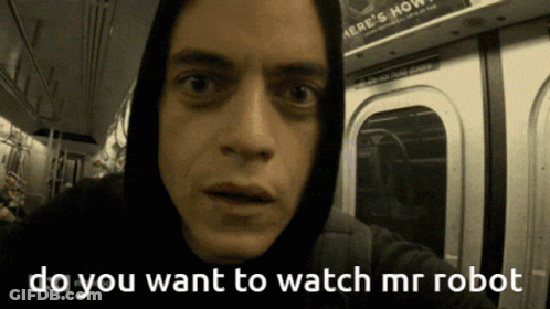 A Man On A Subway Train With The Words Do You Want To Watch Mr Robot GIF