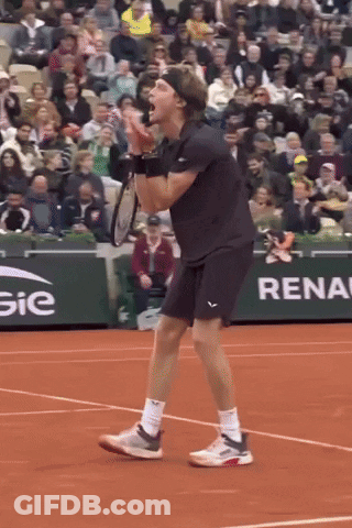 A Man On A Tennis Court With A Sign That Says Renault GIF