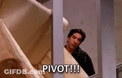 A Man Peeking Out Of A Window With The Words Pivot !!! Above Him GIF