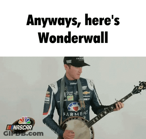 A Man Playing A Banjo With A Nascar Logo Behind Him GIF