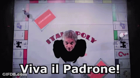 A Man Playing A Board Game With The Words Viva Il Padrone GIF