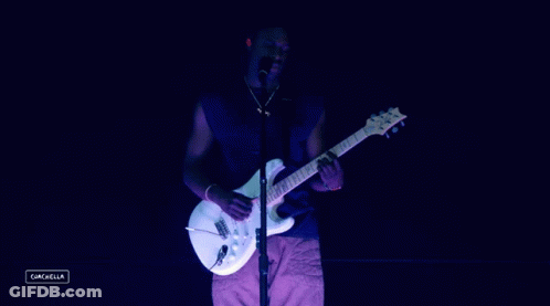 A Man Playing A Guitar And Singing Into A Microphone With A Caption That Says Canchella GIF