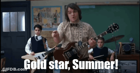 A Man Playing A Guitar In A Band With The Words Gold Star Summer Below Him GIF