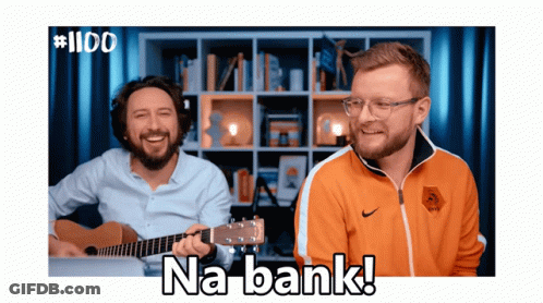 A Man Playing A Guitar Next To Another Man With The Words Na Bank On The Bottom GIF