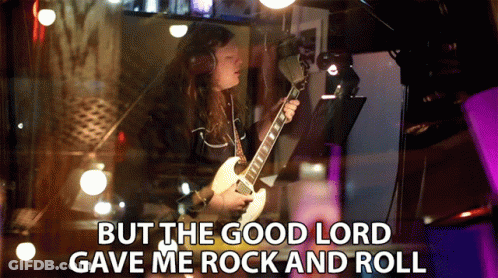 A Man Playing A Guitar With The Words But The Good Lord Gave Me Rock And Roll Written Below Him GIF