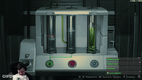 A Man Playing A Video Game With A Green Button That Says " A " GIF