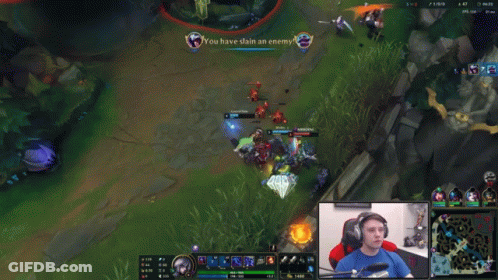 A Man Playing A Video Game With The Words You Have Slain An Enemy GIF