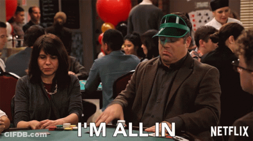 A Man Playing Poker With The Words " I 'M All In " On The Bottom GIF