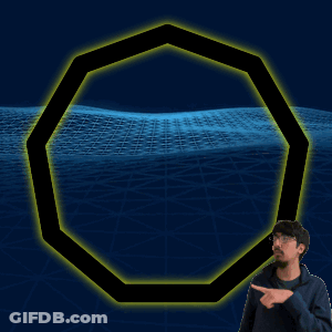A Man Pointing At A Yellow Circle With A Blue Background Behind Him GIF
