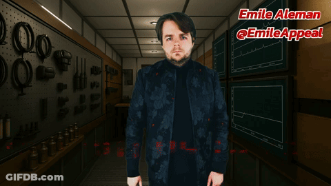 A Man Points At The Camera With The Words Get Out Of Te Van Below Him GIF