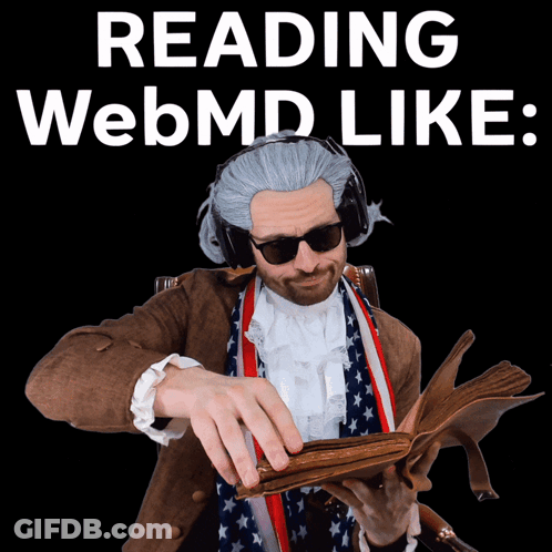 A Man Reading A Book With The Words Reading Webmd Like On The Bottom GIF